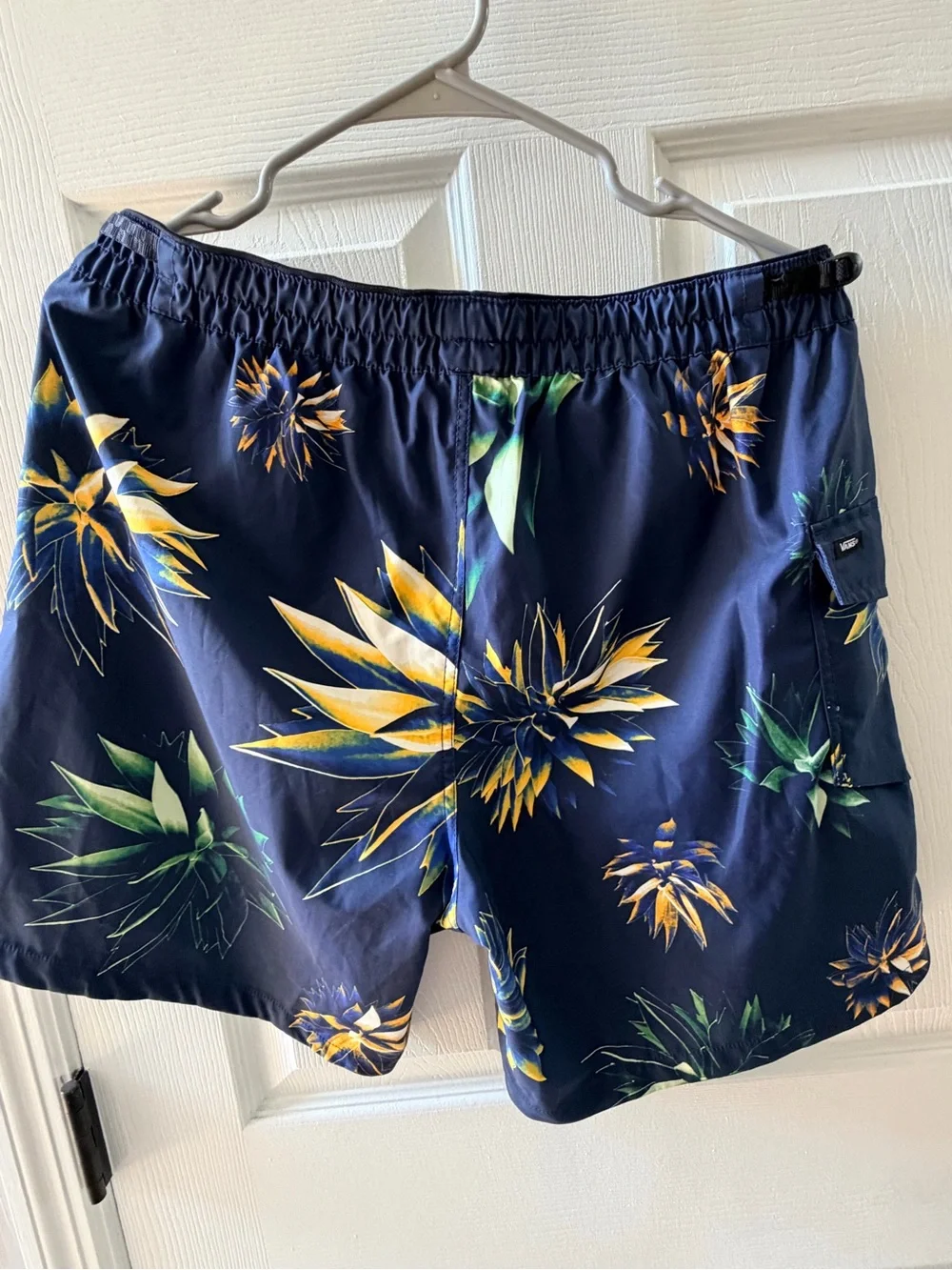 NWT - medium - Vans Navy Swim Trunks with Green and Yellow Tropical Motif